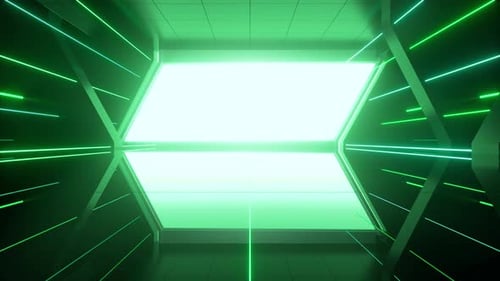 Avanzando en el oscuro túnel de una nave espacial con líneas brillantes
