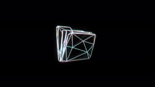 Icono de directorio de carpetas abiertas de estructura alámbrica brillante en 3D