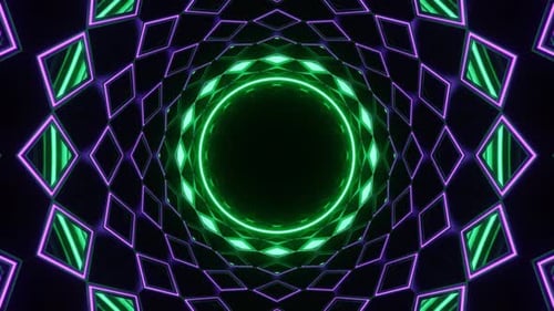 Purple And Turquoise Neon Circle In Mirror Tunnel Background Vj Loop In 4K