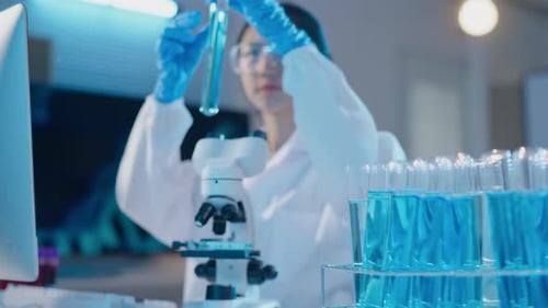 Scientists working test in laboratory for research on pharmacy for medical for disease and virus