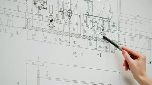 Architecte et concepteur travaillant avec Plan Blueprint Closeup