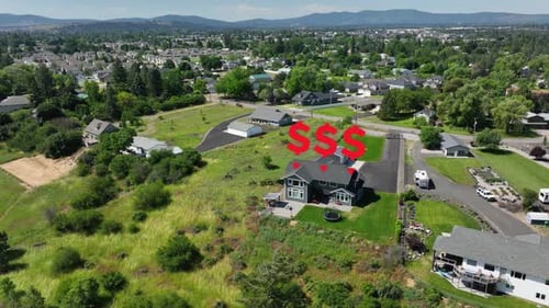 Drone shot of an estate depreciating in value from the recent market fluctuation.