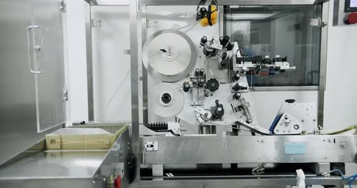 A Machine is Sitting in a Clean Room in a Factory