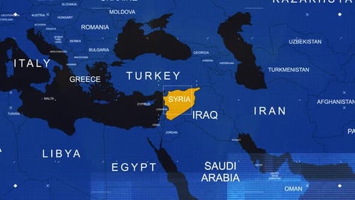 Digital World Map Zoom to Syria Animation