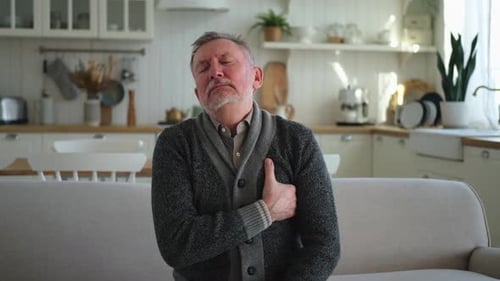 Pain on Heart Heart Attack Unhappy Middle Aged Senior Man Suffering From Chest Pain Heart Attack