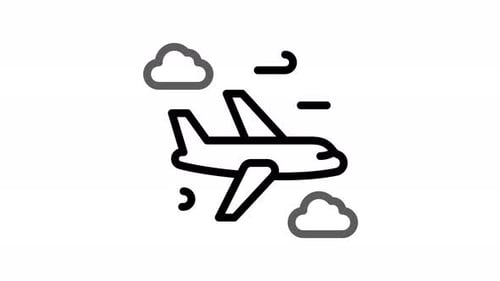 Animated Airplane Travel Icon Flying Through Clouds