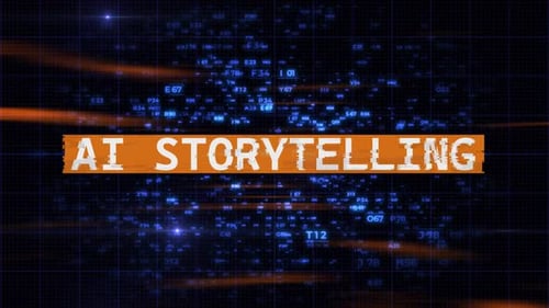 AI Storytelling Text Reveal with Futuristic Digital Data Background