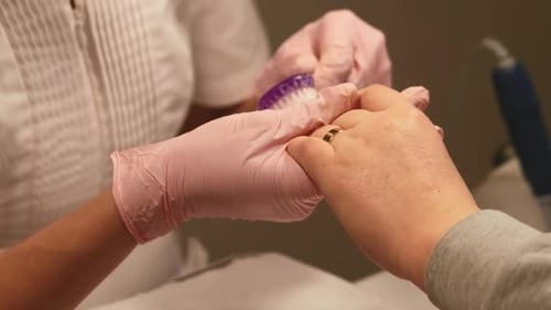 Nail Manicure Salon Procedure Hand Brush Treatment