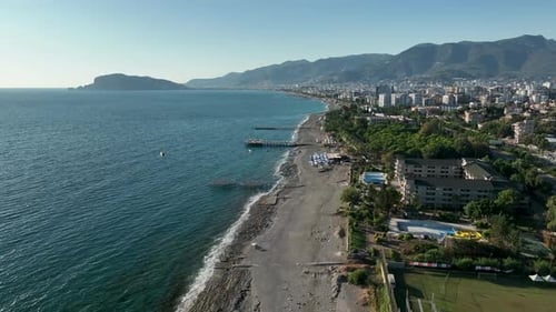 Aerial View of Mediterranean Coastline in the Sunset