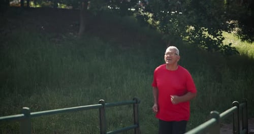 Running, morning and senior man in park for exercise, marathon training