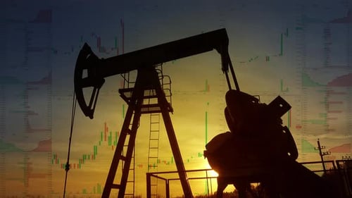 Oil Pump Silhouette and Financial Charts