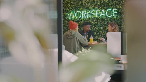 Startup business, creative workspace and diversity employees talking and discussion about digital