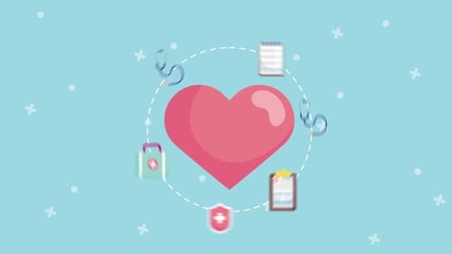 2D Animated Medical Symbols Orbiting Heart for Health Videos
