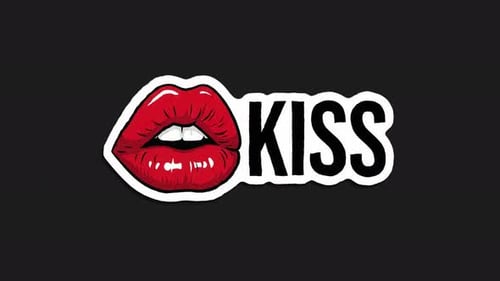 Vibrant Animated Red Lips Kiss and Pop Art Text