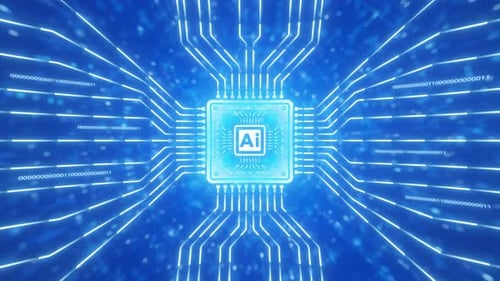 Futuristic AI Processor Chip with Glowing Digital Circuitry