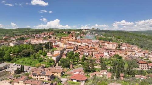 Aerial view of the town with red-tiled roofs, Italy.