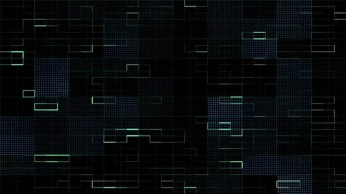 Gráfico en movimiento de Blue Digital Artificial Intelligence AI Icon y simulación de matriz de datos con