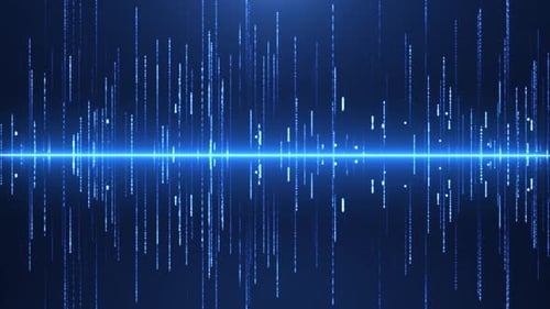 Abstract colorful background with bright neon rays and glowing lines moving up and down