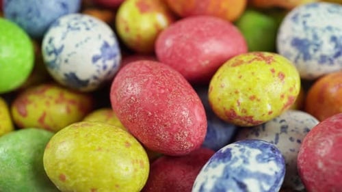Colorful Candy Easter Eggs Panning Close Up