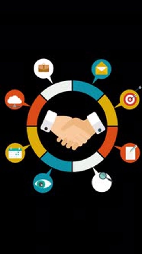 Business Icons With Handshake In The Center On Vertical On Alpha Channel