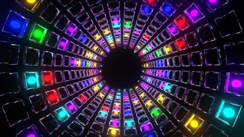 Multicolor Strobe Mirrored Square Elements Tunnel Background Vj Loop In HD