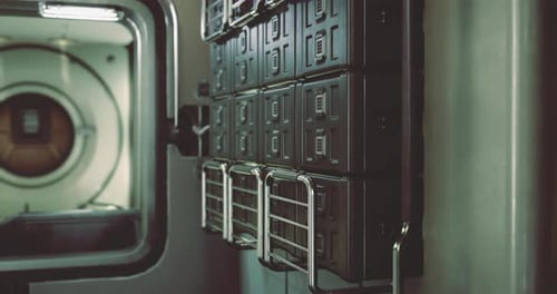Vue intérieure des compartiments de rangement de la Station spatiale internationale