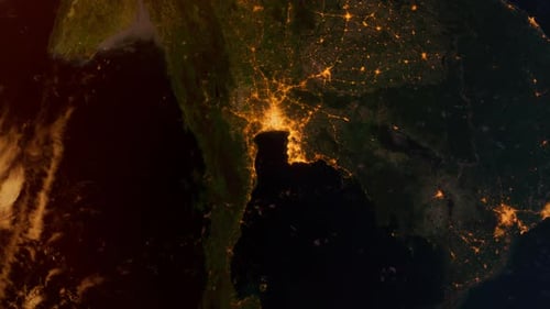 Thailand From Space At Sunset. Asia From Space Orbit. Blue Planet Earth. Globe