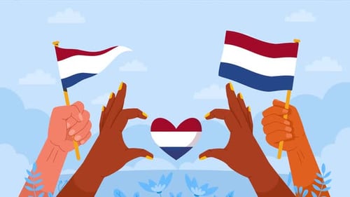 Animated Hands Holding Netherlands Flags and Heart
