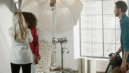 Model Posing During Fashion Shoot in Studio