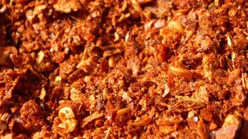 A ground chilli in close-up.