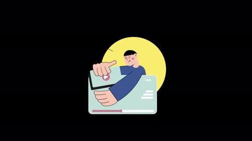 Ilustración de un hombre con una tarjeta sobre un fondo de círculo amarillo.