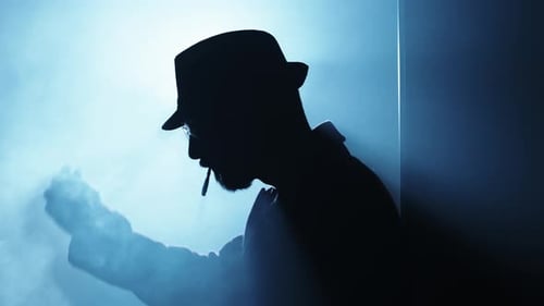 Noir Spy Film Character Smoking a Cigarette