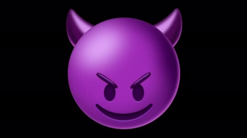 Animated 3D Purple Mischievous Devil Emoji Rotation