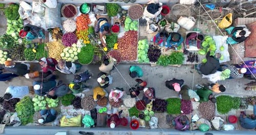 Aerial view of market vendors, Bangladesh.