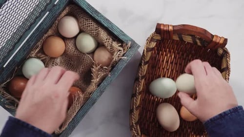Eggs Collected from Rustic Box to Basket
