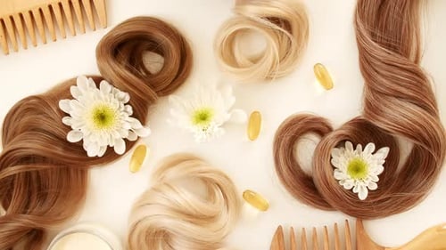 Curly Hair with Wooden Combs and Floral Accents