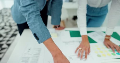 Man, woman and architecture planning with blueprint paper, real estate vision