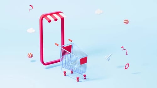 Modern 3D Phone Storefront with Shopping Cart Animation