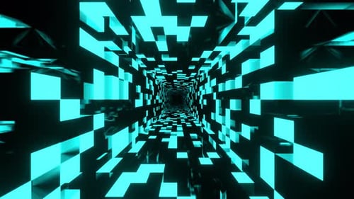 Turquoise Rectangular Tiled Neon Texture In A Rotating Tunnel Background Vj Loop In 4K