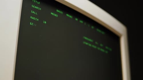 Retro Pc with Loading Code Console Programmer Making Scripts Green Basic Screen Old Computer Studio