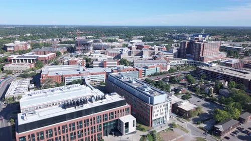 The University of Kentucky in Lexington and the surrounding neighborhood - drone parallax