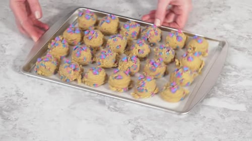 Scooping Cookie Dough with a Dough Scoop to Bake Unicorn Chocolate Chip Cookies