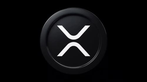 Ripple-XRP-Münze, 3D-Drehung um 360 Grad in Schwarz, nahtlose Schleife des Kryptowährungstokens