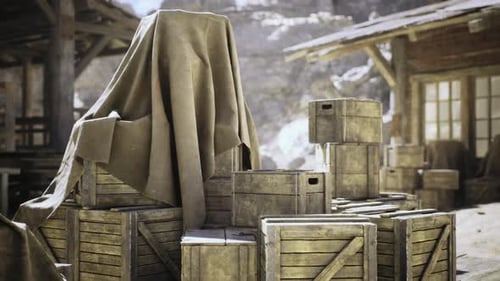 Rustic Wooden Crates with Canvas Cover Camera Dolly