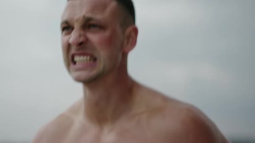 Shirtless Man Doing Push-ups for Fitness and Strength