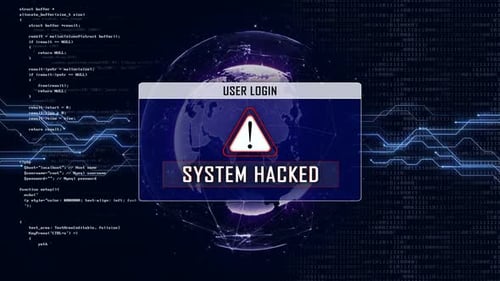 System Hacked Alert with Digital Globe and Binary Code