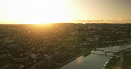 Aerial View of the Medieval City of Auxerre France Aerial View of the City Center and Rooftops The