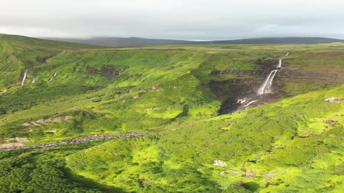 Azores landscape in Flores island. Waterfalls in Pozo da Alagoinha. Portugal