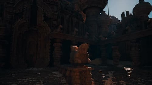 Sunlit Statue Amidst Rubble Sparks Sense of Adventure and Exploration