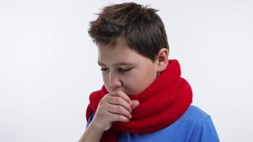 Coughing Sick Boy in Scarf
